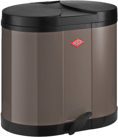 Wesco Öko-Sammelabfallbehälter | 30 Liter | Duo Treteimer (2x15 Liter) | Metall - warmes Grau | Mülltrennung – Made in Germany