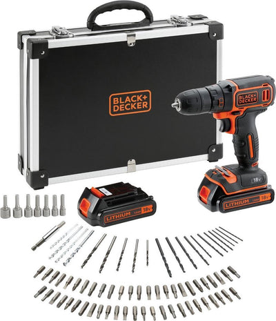 Black+Decker 18-V-Bohrschrauber-Kit mit Zubehör-Flightcase – bdcdc18bafc-qw