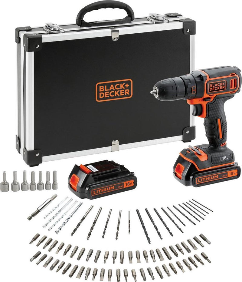 Black+Decker 18-V-Bohrschrauber-Kit mit Zubehör-Flightcase – bdcdc18bafc-qw