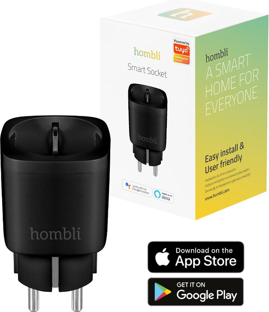 Hombli Smart Plug – Smart Plug mit App-Steuerung – WLAN-Steckdose – Timer für Innenräume – Energiezähler – kompatibel mit Amazon Alexa und Google Home – 1 Stück – Schwarz