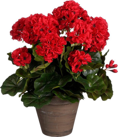 Glimmerdekorationen, Kunstpflanze Geranie – 27 x 27 x 41 cm – Polyester – rot