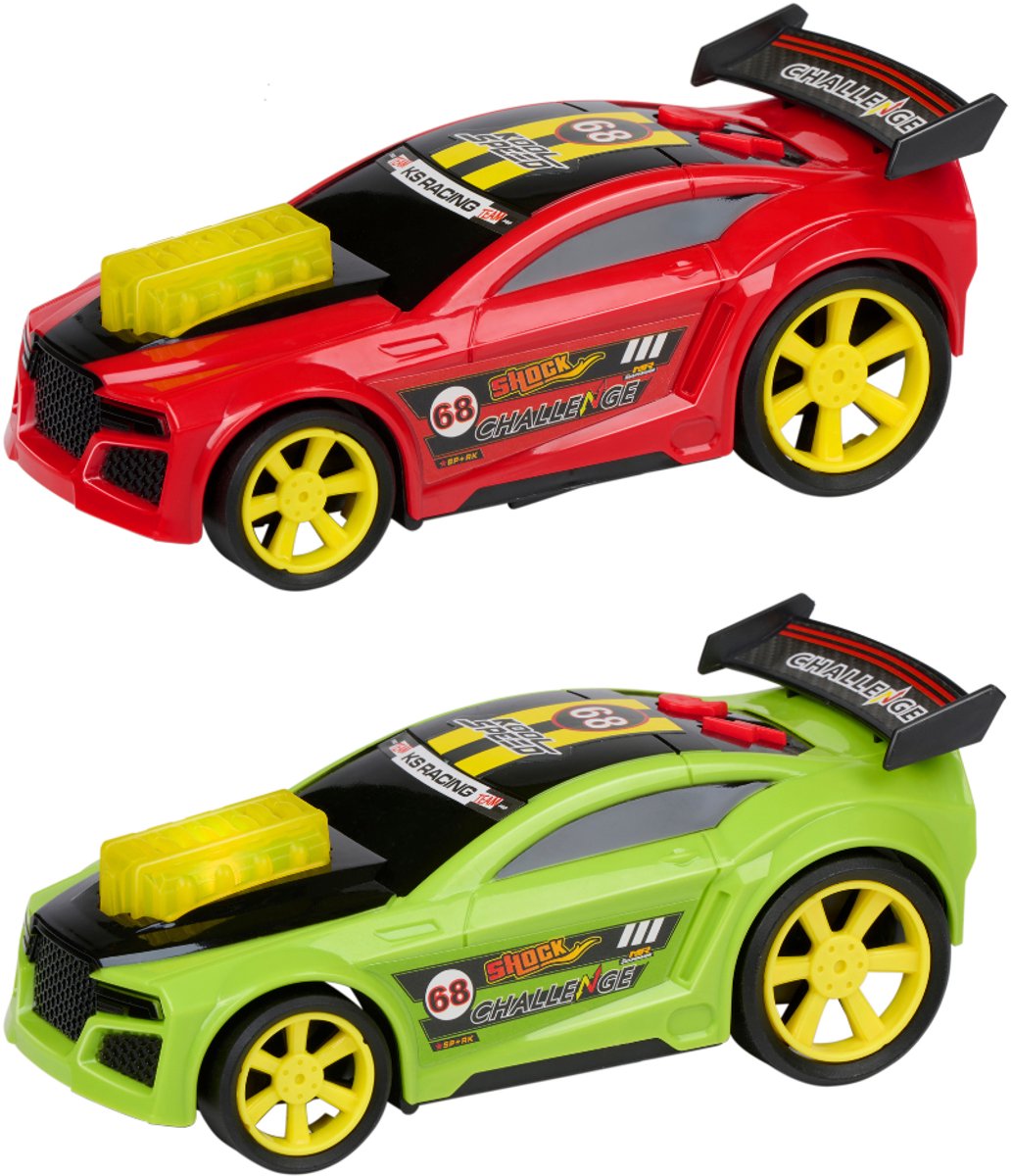 Eddy Toys Rennwagen-Lichtsound – Spielzeugauto mit Licht- und Soundeffekten – Rennwagen mit Spoiler und großen Rädern – 1 zufällige Farbe Rot oder Grün