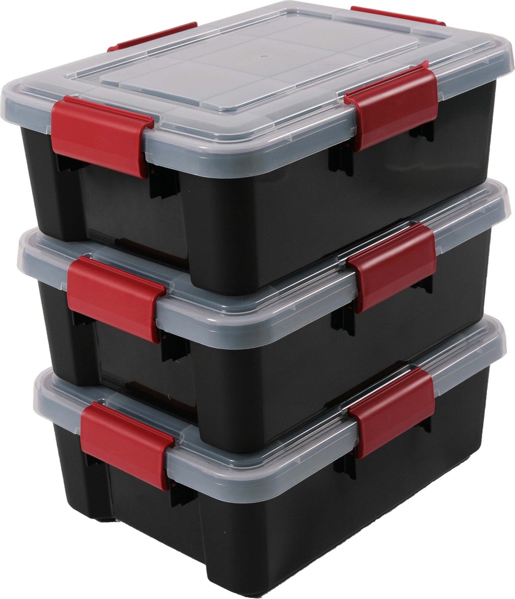 Luftdichte Aufbewahrungsbox Iris – 10 l – luftdicht – stapelbar – Kunststoff – schwarz transparent rot – 3er-Set