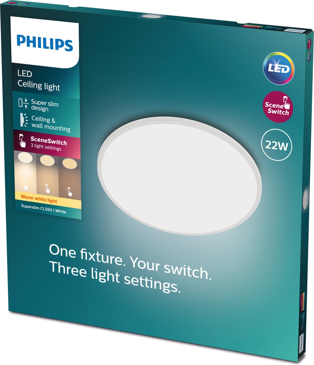 Philips LED Philips superschlanke Deckenleuchte – Weiß – groß – warmweißes Licht – 22 W
