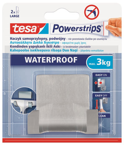Tesa Steckdosenleisten Doppelhaken Edelstahl – 3kg Tragkraft – wasserbeständig