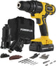Powerplus 5-in-1 Akku-Kombiwerkzeug POWX00550 – 20 V Multitool – Schrauben, Bohren, Sägen, Schleifen und Schaben – Heimwerker-Werkzeuge – mit Akku, Ladegerät und 25 Akkus.