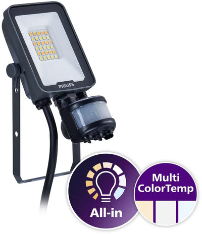 Philips LED Philips - LED-Flutlicht Ledinaire BVP167 10W 1200lm 110D - 830-840-865 cct | IP65 - Bewegungs- und Lichtsensor - symmetrisch