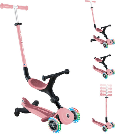 Mitwachsender Globber-Scooter – Go Up Active Lights Pastellrosa 360 – Rosa – leuchtende Räder – mit Schiebestange – höhenverstellbar – von 15 Monaten bis 9 Jahren