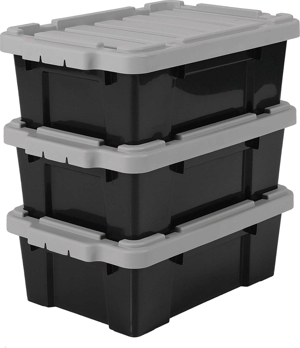 Iris Power Box Aufbewahrungsbox – 12,5 l – Kunststoff – Schwarzgrau – 3er-Set