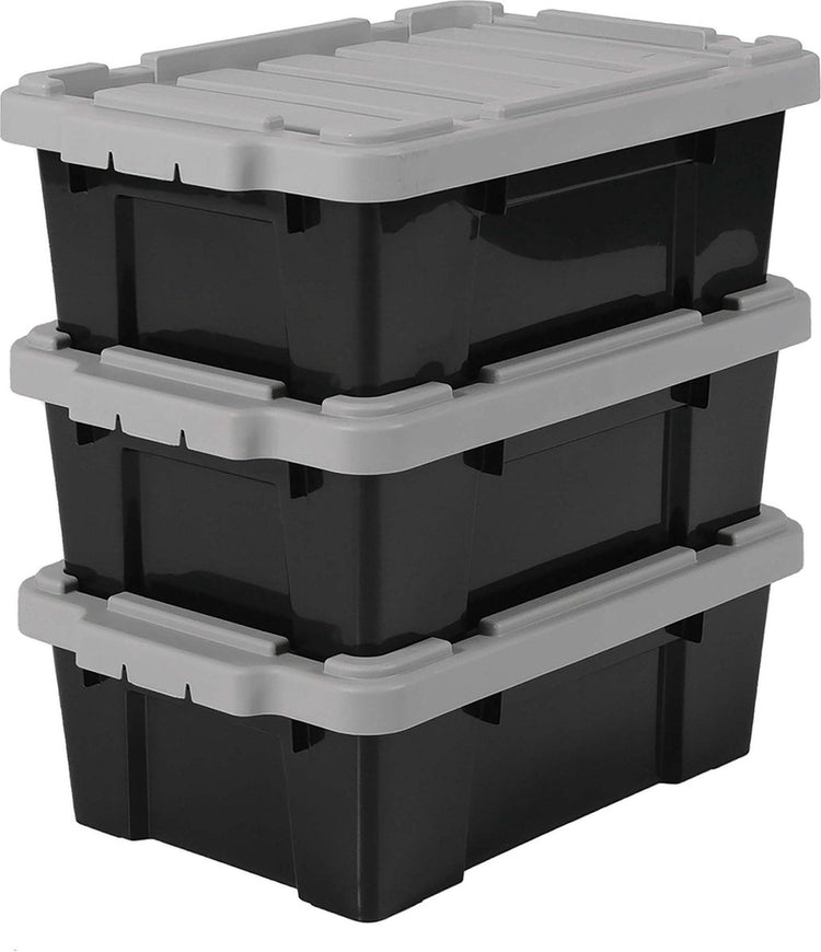 Iris Power Box Aufbewahrungsbox – 12,5 l – Kunststoff – Schwarzgrau – 3er-Set