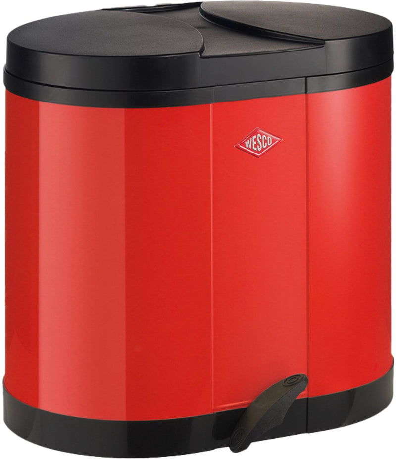 Wesco Öko-Sammelabfallbehälter | 30 Liter | Duo Treteimer (2x15 Liter) | Metall - rot | Mülltrennung – Made in Germany