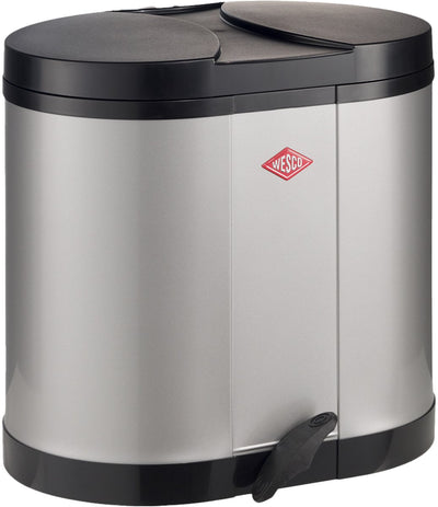 Wesco Öko-Sammelabfallbehälter | 30 Liter | Duo Treteimer (2x15 Liter) | Metall - Silber | Mülltrennung – Made in Germany