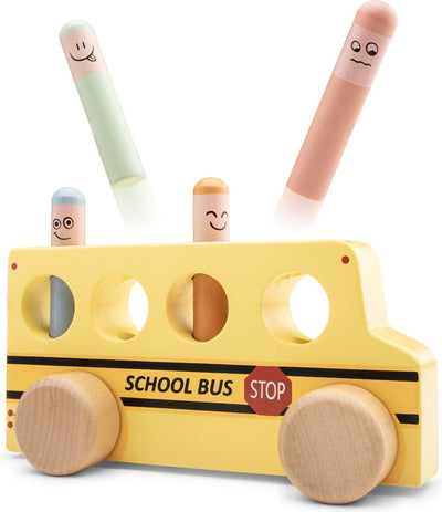 Woet New Classic Toys® Pop-up-Schulbus aus Holz – gelber Bus mit Figuren – FSC-Spielzeugfahrzeug – Actionspiel – Lernspielzeug – ab 24 Monaten