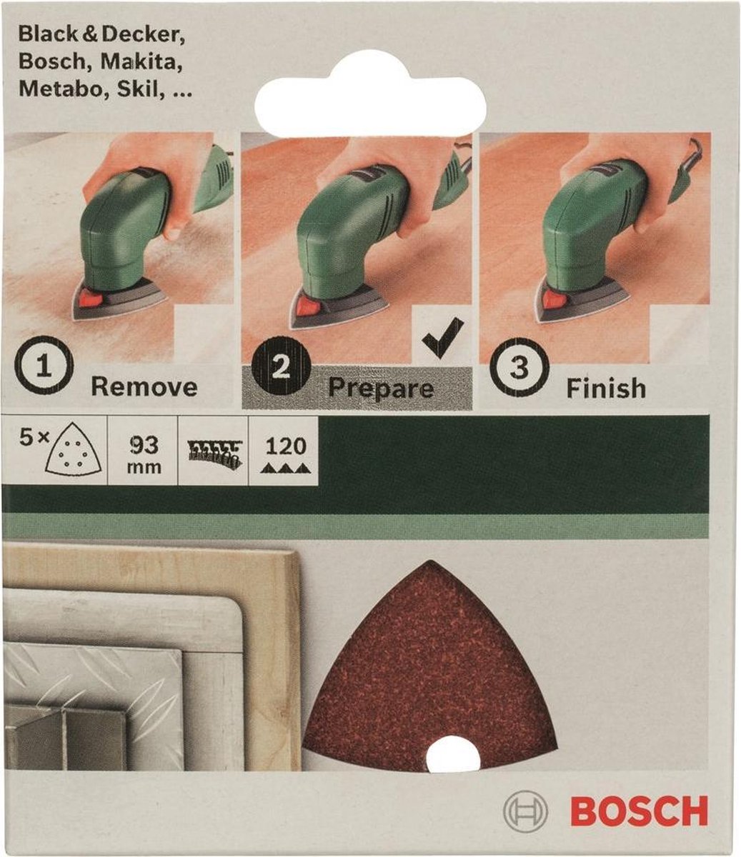 Bosch 5-teiliges Schleifblatt-Set für Deltaschleifer 93 mm gelocht - Körnung 120