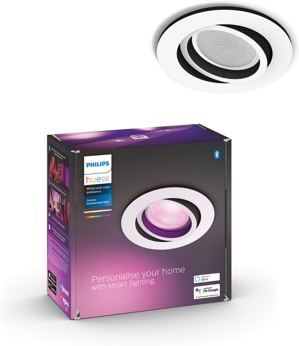 Philips Hue Centura Einbaustrahler – Weiß und Farbweiß – 1er-Pack – Weiß – rund – GU10