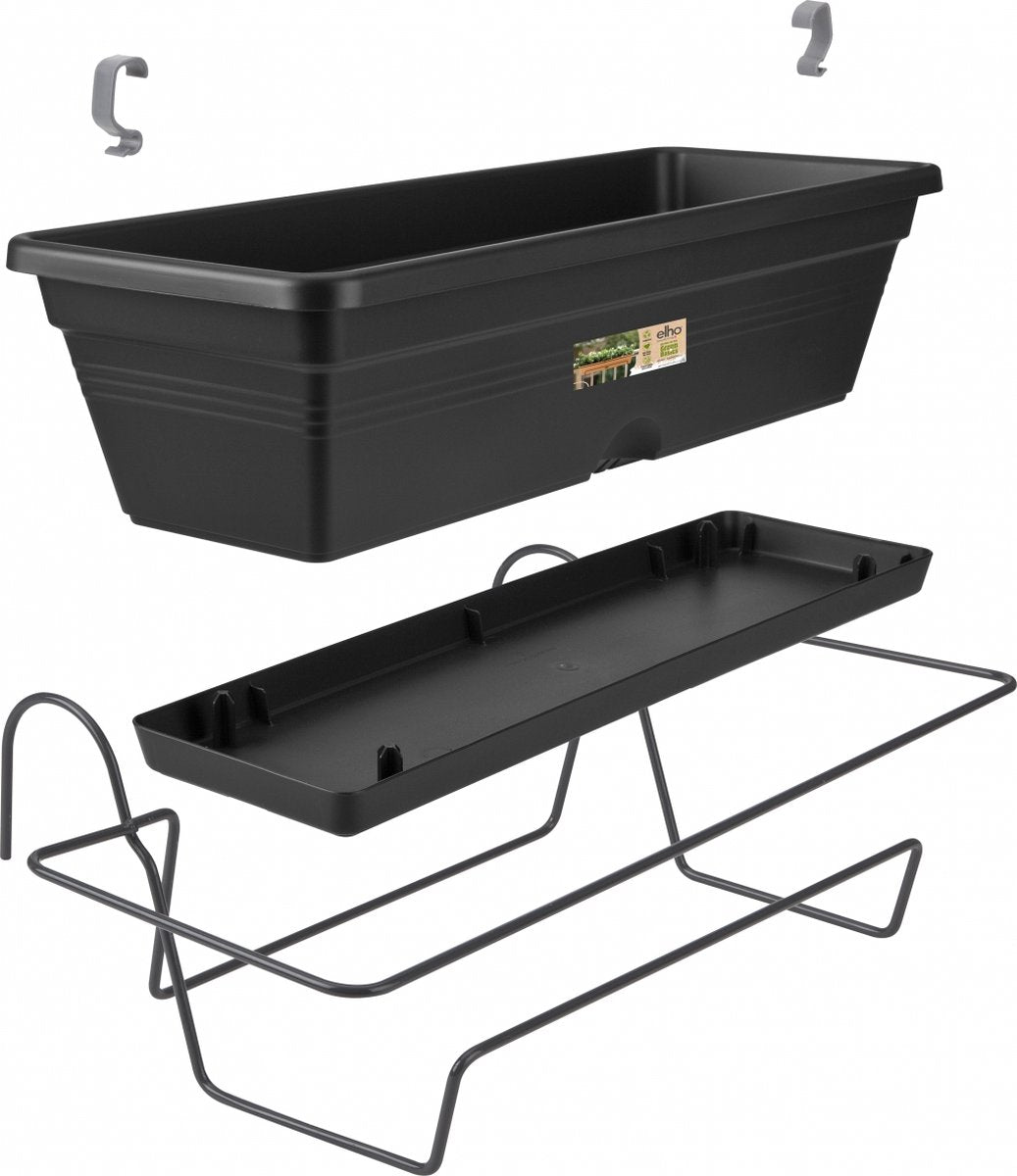 Elho Green Basics Balkonkasten allin1 50 – Pflanzgefäß für Außenbalkon – ø 49,0 x H 16,5 cm – Living Black