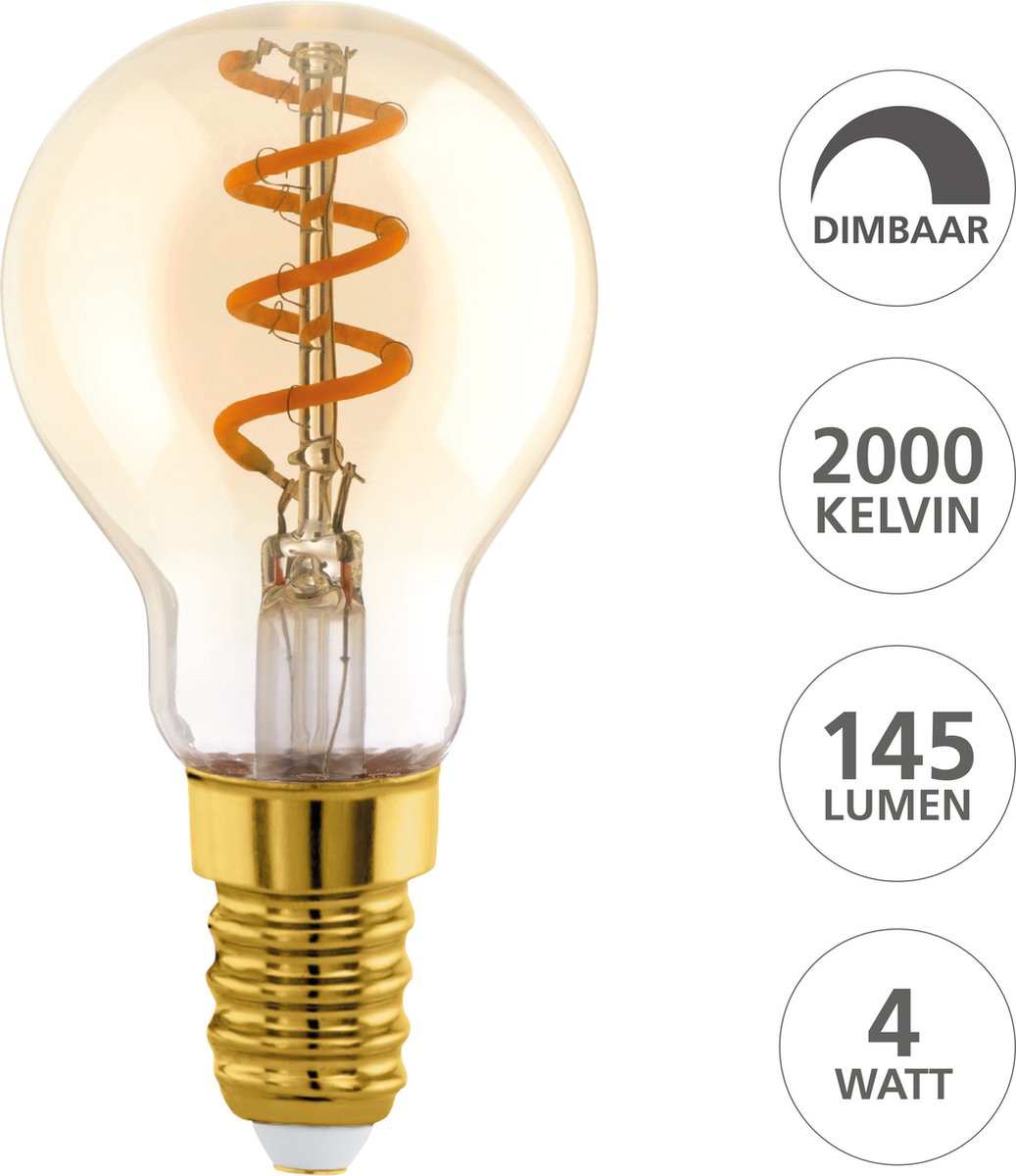 Eglo LED-Lampe – E14 – ø 4,5 cm – P45 – Bernstein – 2000 K – dimmbar