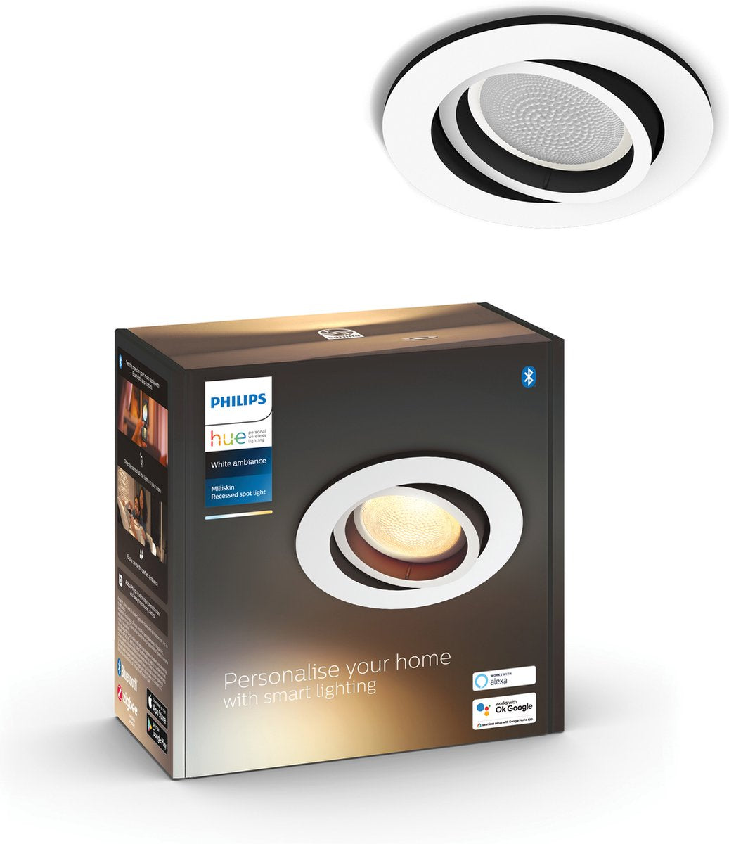 Philips Hue Milliskin Einbaustrahler – warmes bis kaltweißes Licht – 1er-Pack – Weiß – rund