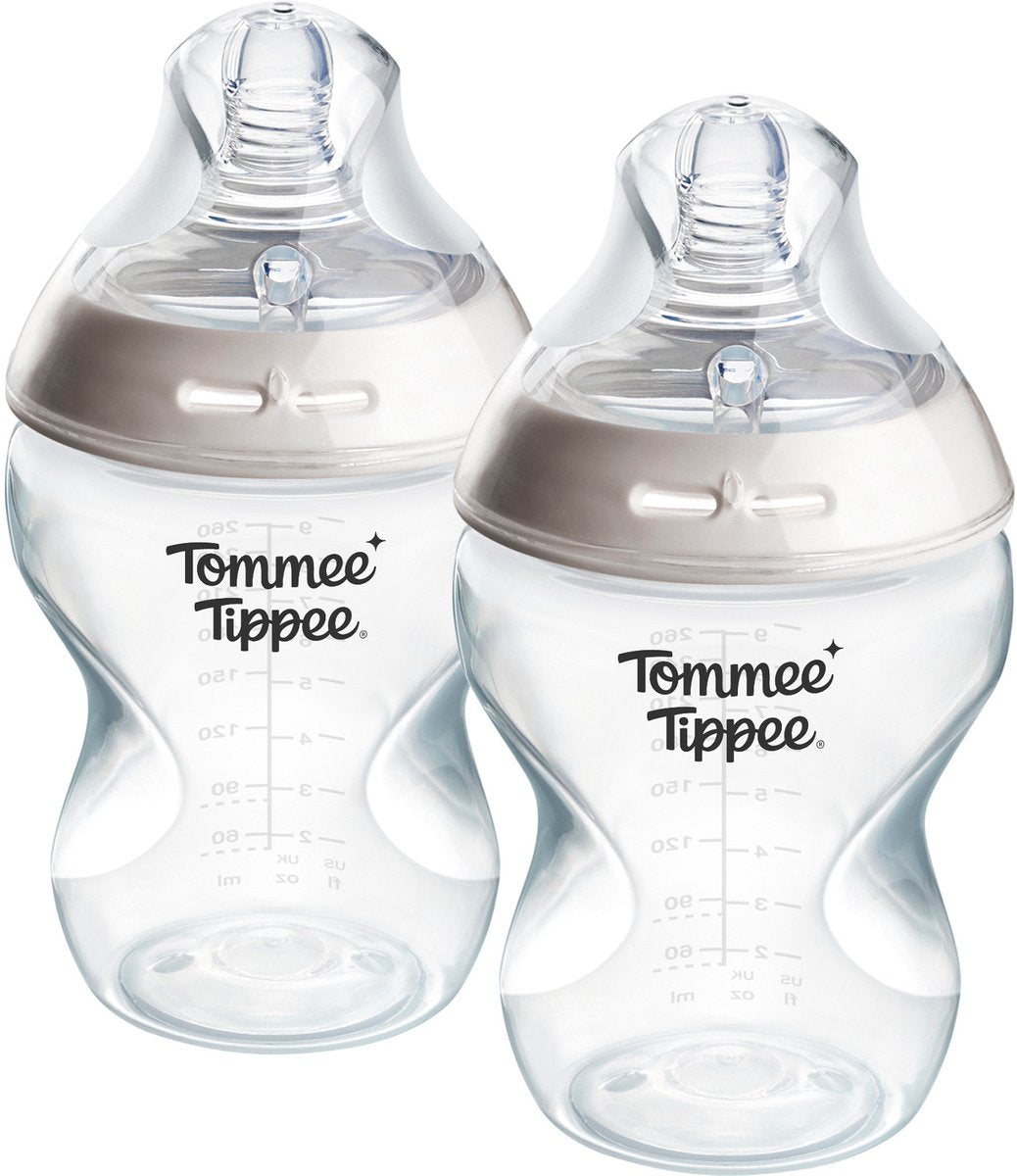 Tommee Tippee Natural Start Babyflaschen – Set mit 2 x 260 ml Babyflaschen – niedrige Fließgeschwindigkeit – 0 m+