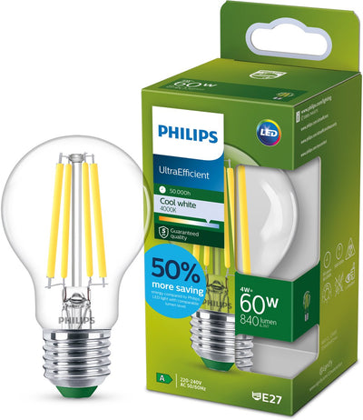 Philips LED-Lampe transparent – 60 W – E27 – kaltweißes Licht