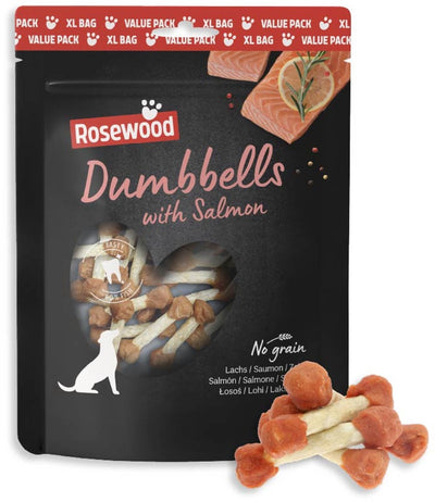 Rosewood Hanteln Hundesnack Lachs – Kauknochen aus Rohhaut – Vorteilspack 400 g – getreidefrei – ohne künstliche Zusatzstoffe
