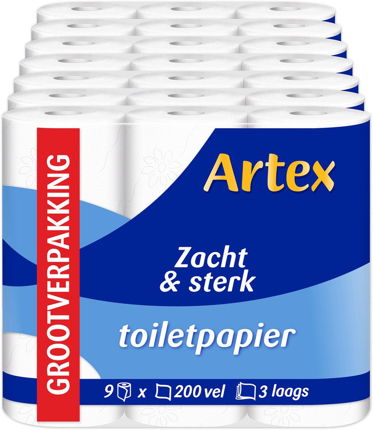 Artex weiches, starkes Toilettenpapier – 3-lagiges Toilettenpapier – 63 Rollen (7 x 9)