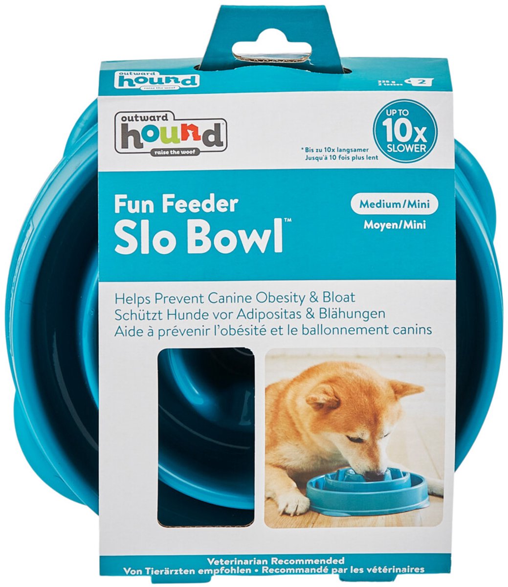 Outward Hound Fun Feeder – Fressnapf für Hunde – 6 Farben und 3 Größen – vom Tierarzt empfohlener langsamer Napf – Medium Mini – Blau