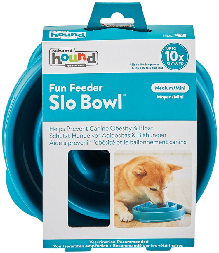 Outward Hound Fun Feeder – Fressnapf für Hunde – 6 Farben und 3 Größen – vom Tierarzt empfohlener langsamer Napf – Medium Mini – Blau