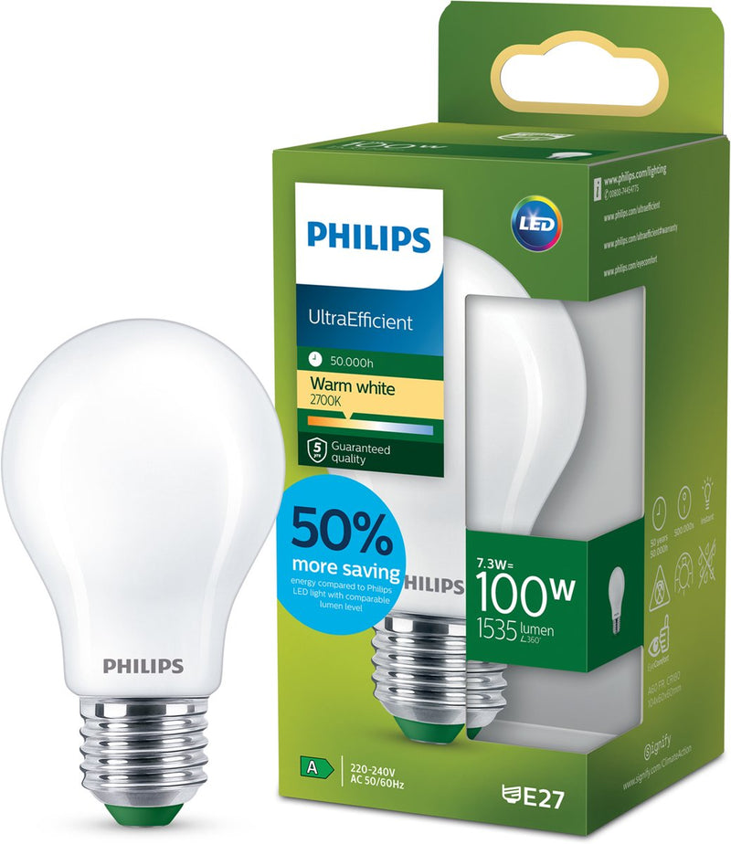 Philips LED Philips ultraeffiziente LED-Lampe matt – 100 W – E27 – warmweißes Licht