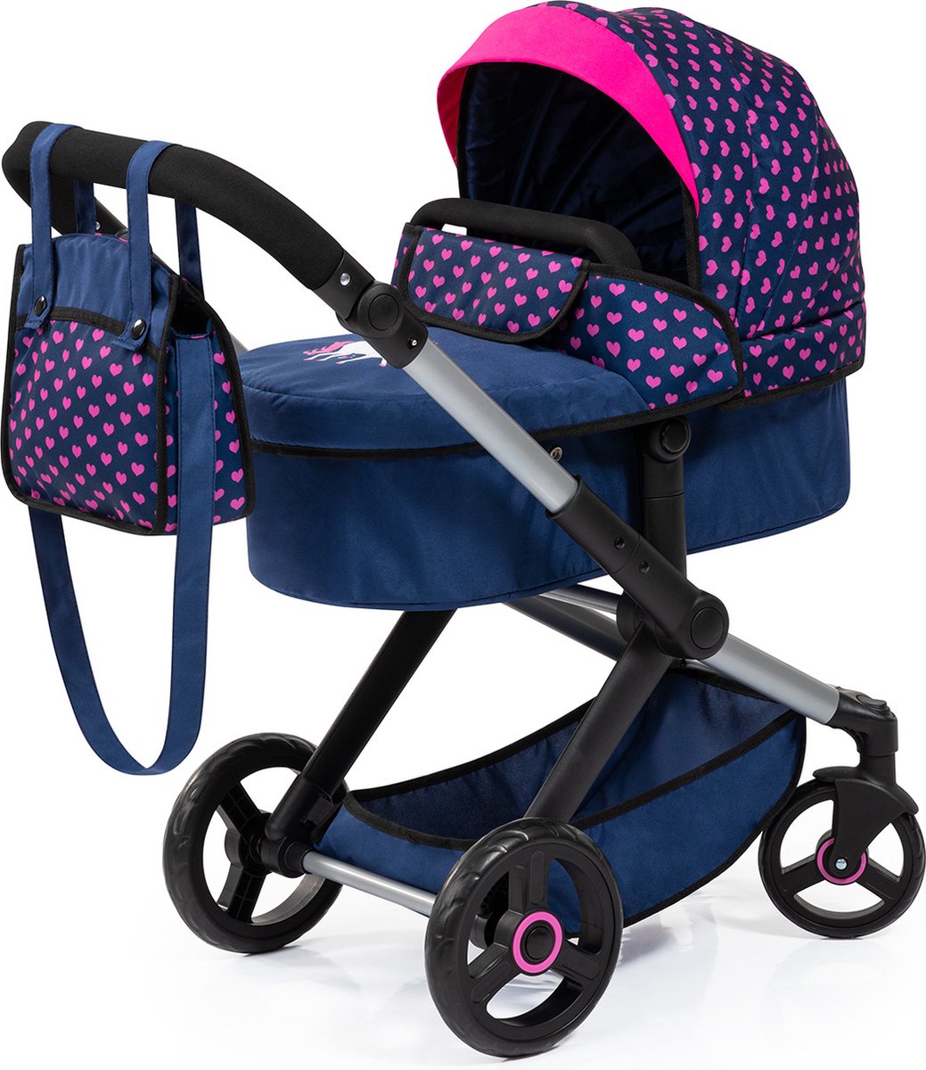 Bayer Design Kombi-Puppenwagen XEO – 72 x 38 x 65 cm – Puppenwagen – Blau und Rosa