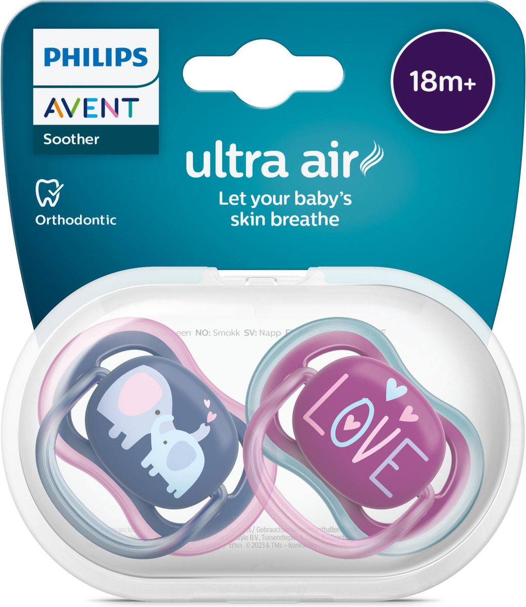 Philips Avent Ultra Air Schnuller – älter als 18 Monate – 2 Schnuller – dunkelblau lila Elefantenliebe – scf349 22