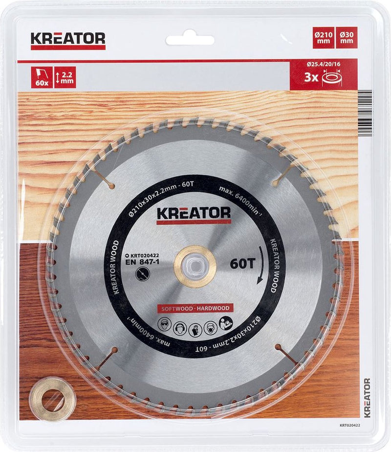 Kreator krt020422 Sägeblatt Holz 210 mm – 60t