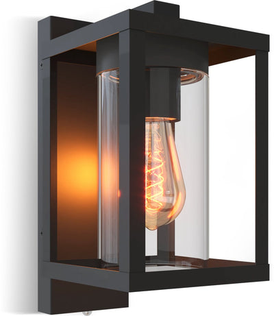 Calex LED-Wandleuchte Naples - E27 - IP44 spritzwassergeschützt - Schwarz - Tag-Nacht-Sensor - Aluminium - Industriell - Modern