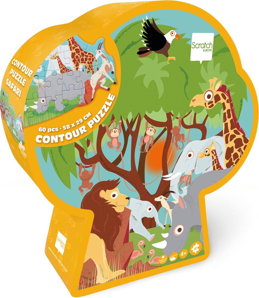 Kratzkonturpuzzle – Safari – 58,15 x 28,95 cm – 60 Teile – 4 Jahre