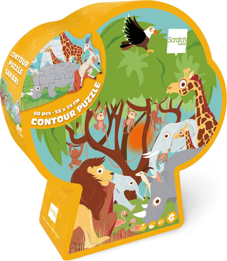Kratzkonturpuzzle – Safari – 58,15 x 28,95 cm – 60 Teile – 4 Jahre