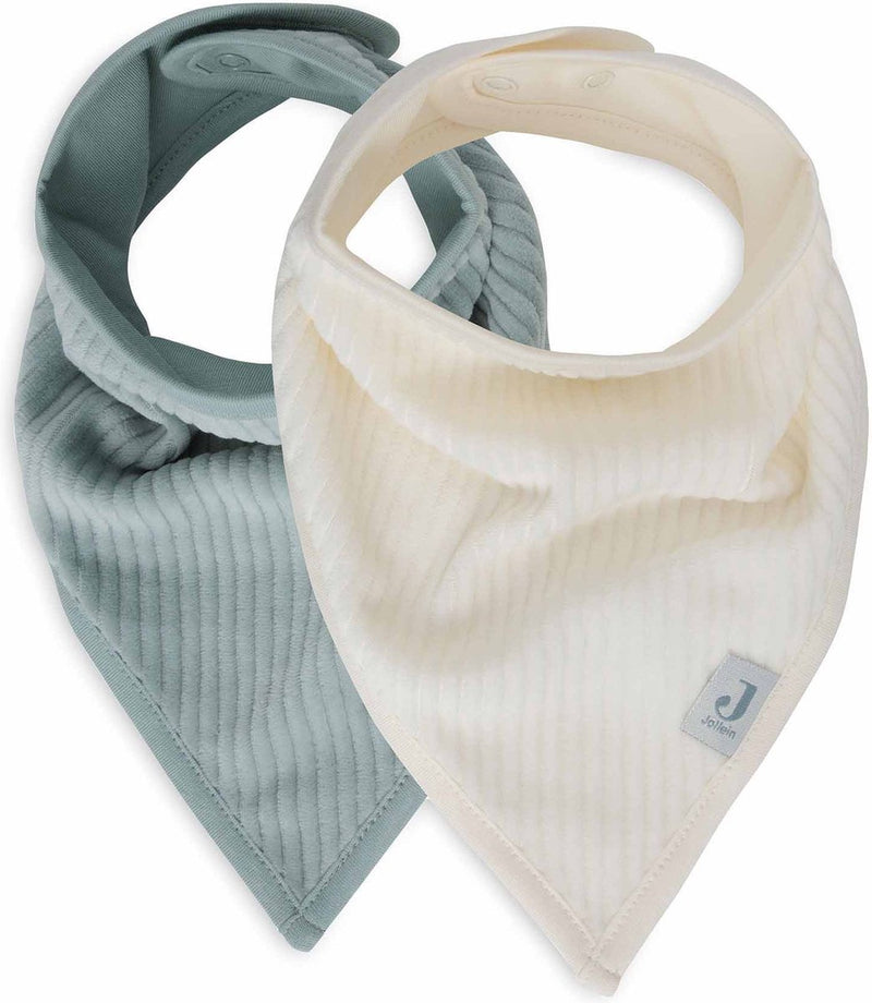 Jollein - Lätzchen Bandana - Baumwolle - Babylätzchen - 2 Stück - Samtripp meergrün elfenbein - 2 Stück