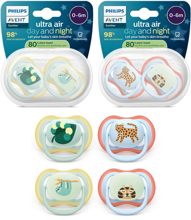 Philips Avent Ultra Air Day Night – Schnullerset mit Tag- und Nachtversion – 4 Stück – 0–6 Monate – scf087 22