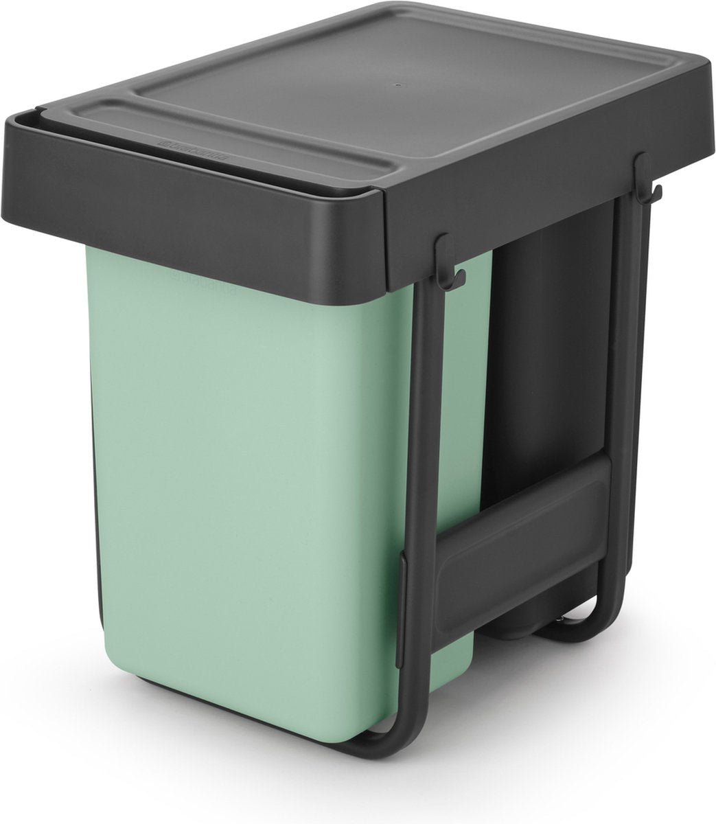 Brabantia Sort Go Einbau-Abfallbehälter – 2 x 15 Liter – Jadegrün und Dunkelgrau