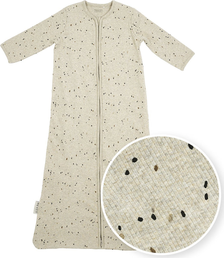 Meyco Baby Rib Mini Spot Babyschlafsack mit Ärmeln – Sand Melange – 90 cm – 1,0 Tog