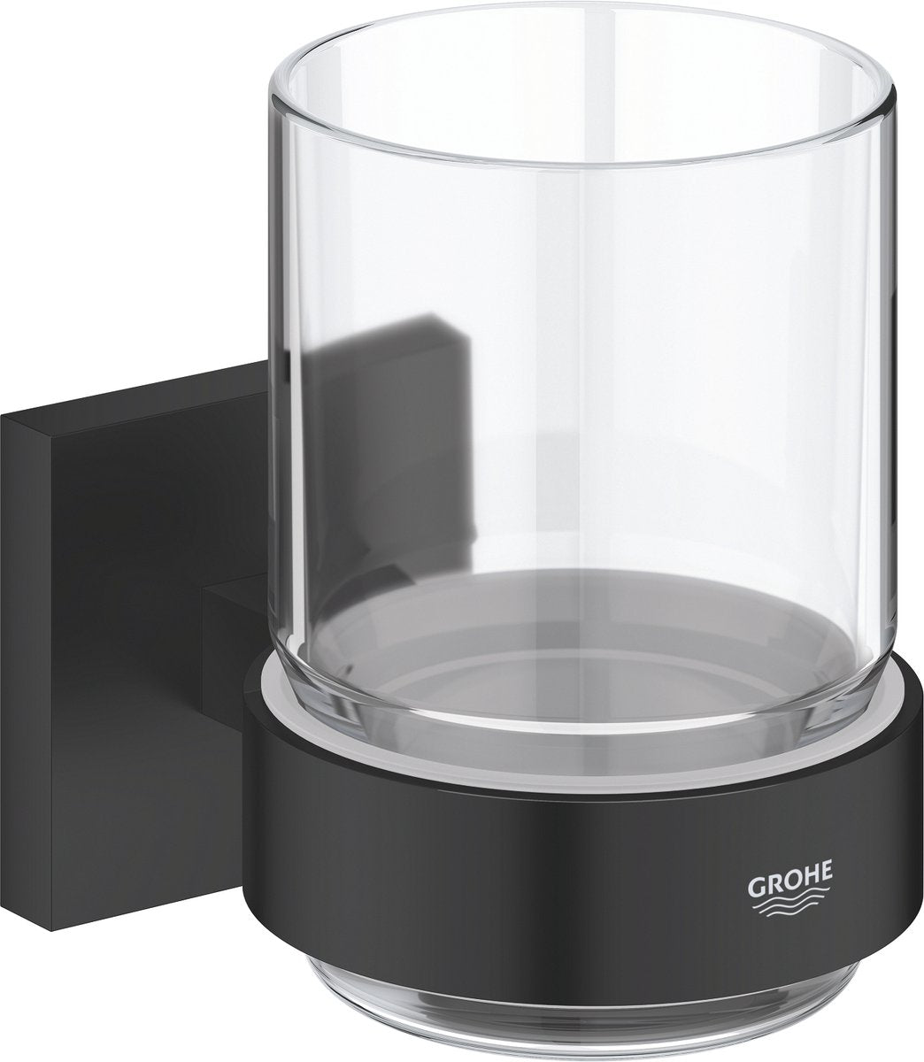 Grohe Quickfix Start Cube Glas mit Halterung – Glas Metall – Mattschwarz