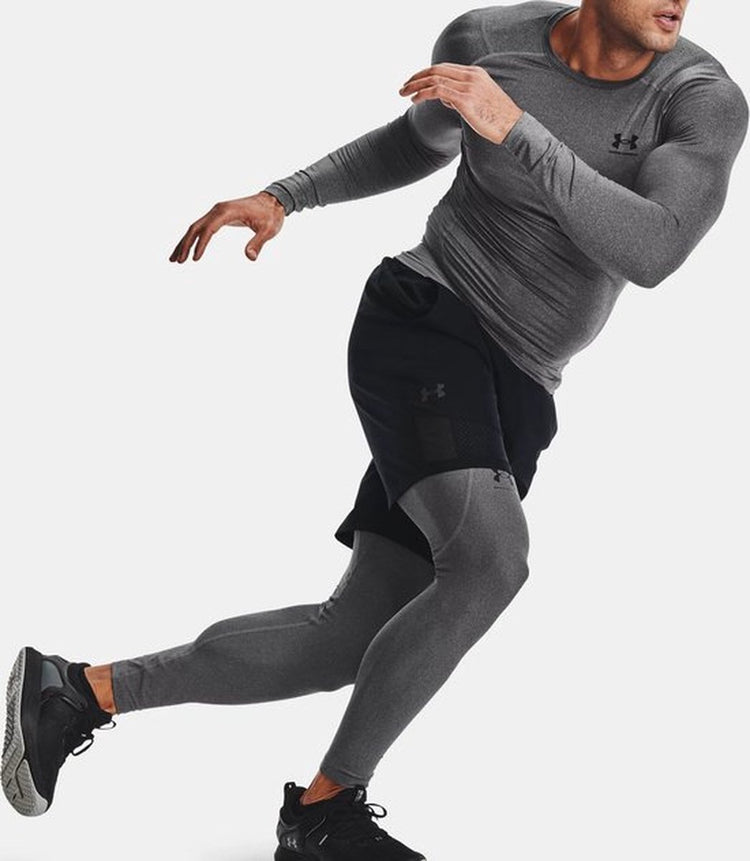 Under Armour UA HG Armour Leggings – Graue Herren-Sporthose – Carbon Heather – Schwarz
