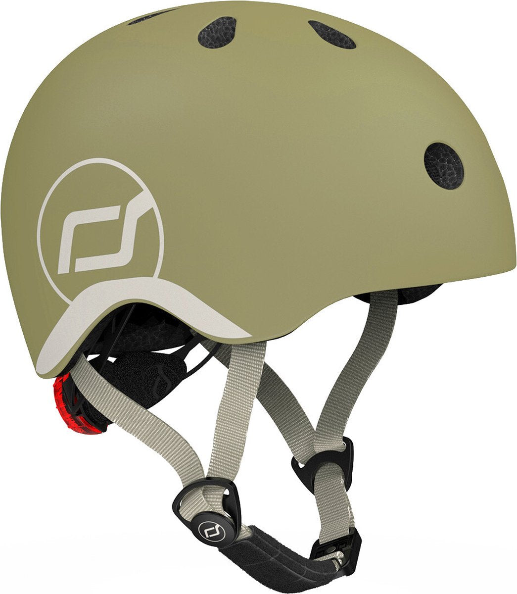 Scoot Ride Helm – Kinderhelm – XS 45–51 cm – LED-Rücklicht – Magnetverschluss – verstellbar – Oliv