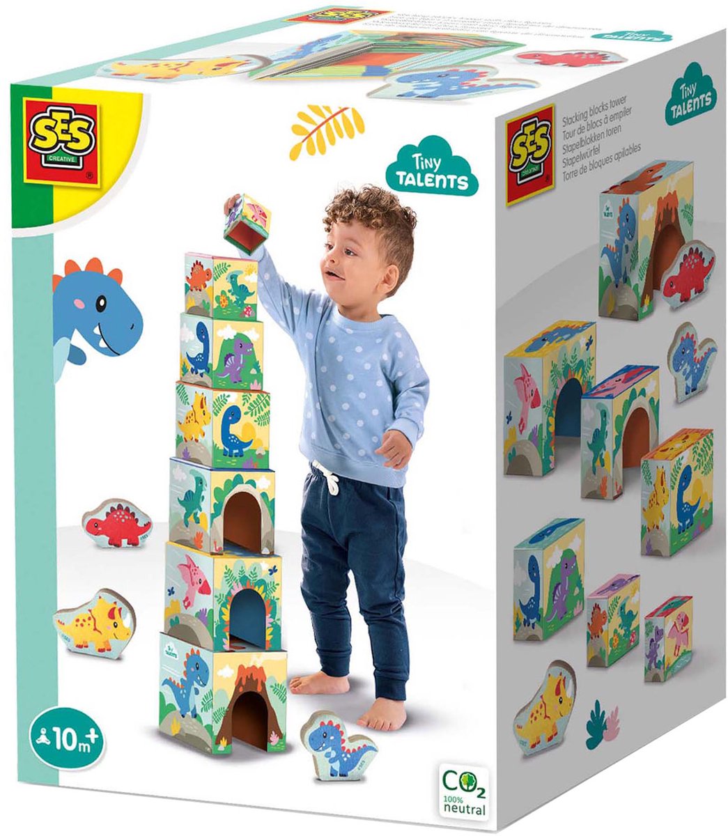 SES -Stapelblöcke Turm mit Dino -Figuren