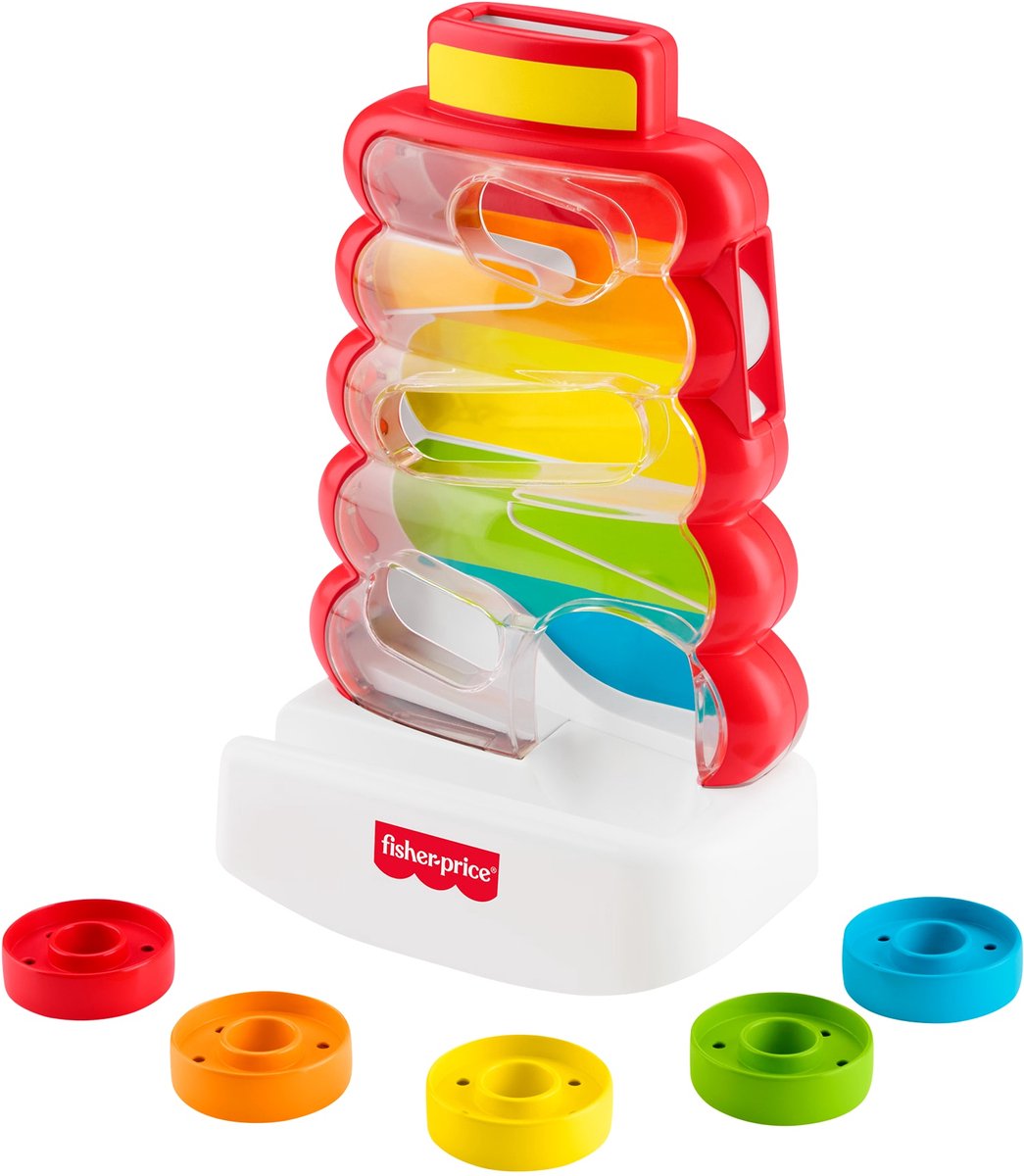 Fisher-Price-Rollringe im wackeligen Stapelturm