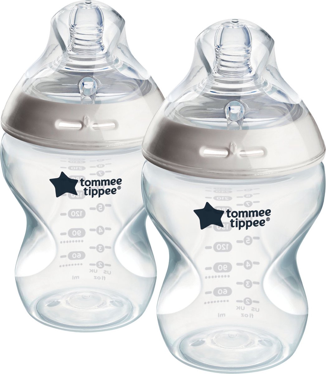 Tommee Tippee Natural Start Babyflaschen – Set mit 2 x 260 ml Babyflaschen – niedrige Fließgeschwindigkeit 3 m+