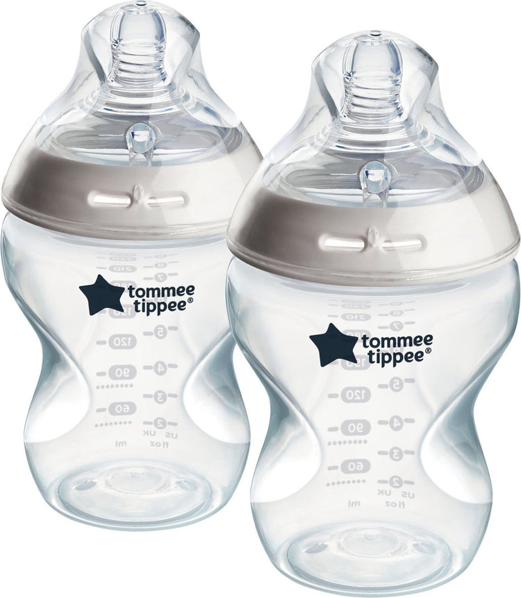 Tommee Tippee Natural Start Babyflaschen – Set mit 2 x 260 ml Babyflaschen – niedrige Fließgeschwindigkeit 3 m+