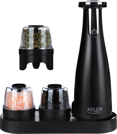 Adler - Gewürzmühlen-Set aus Edelstahl - 150 ml - USB wiederaufladbar - Schwarz