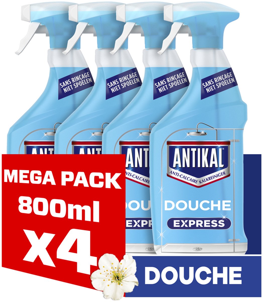 Antikal Dusch-Express-Spray weiße Blume – 4 x 800 ml – ohne Ausspülen