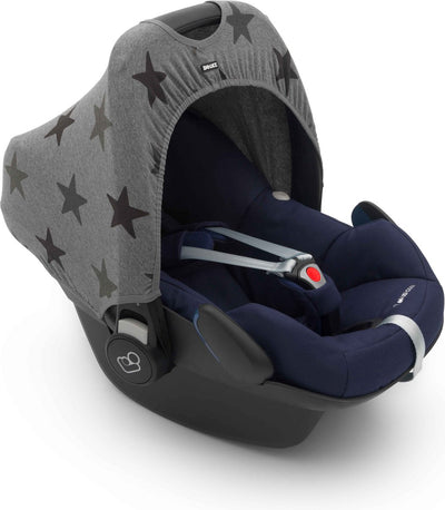 Dooky Hoody für Autositz 0+ – graue Sterne – universelles Sonnenverdeck mit UPF40+ UV-Schutz – bequem, waschbar, schützt vor Licht, Wind und Regen