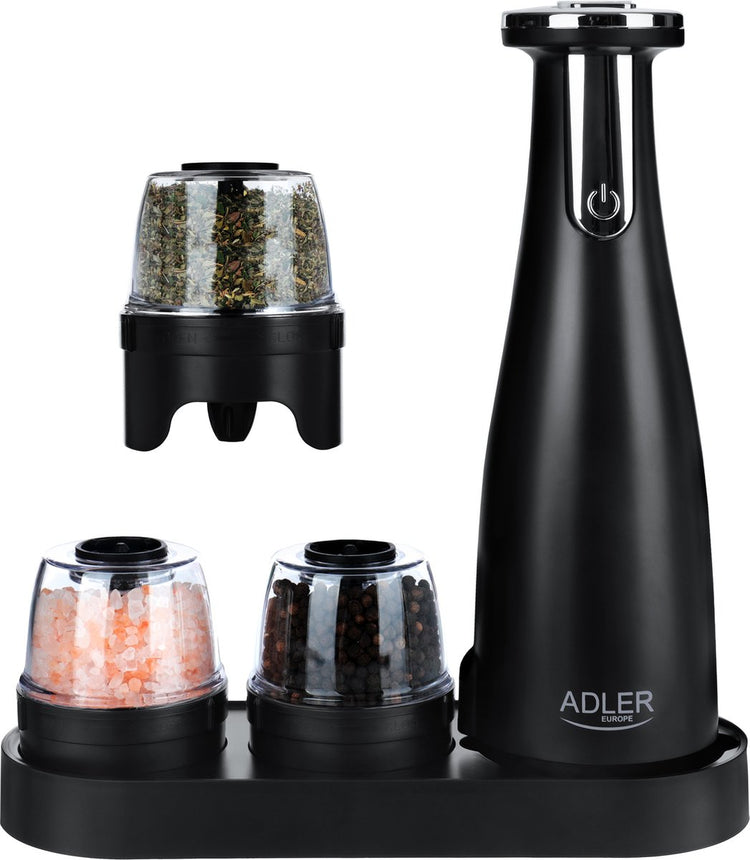 Adler - Gewürzmühlen-Set aus Edelstahl - 150 ml - USB wiederaufladbar - Schwarz